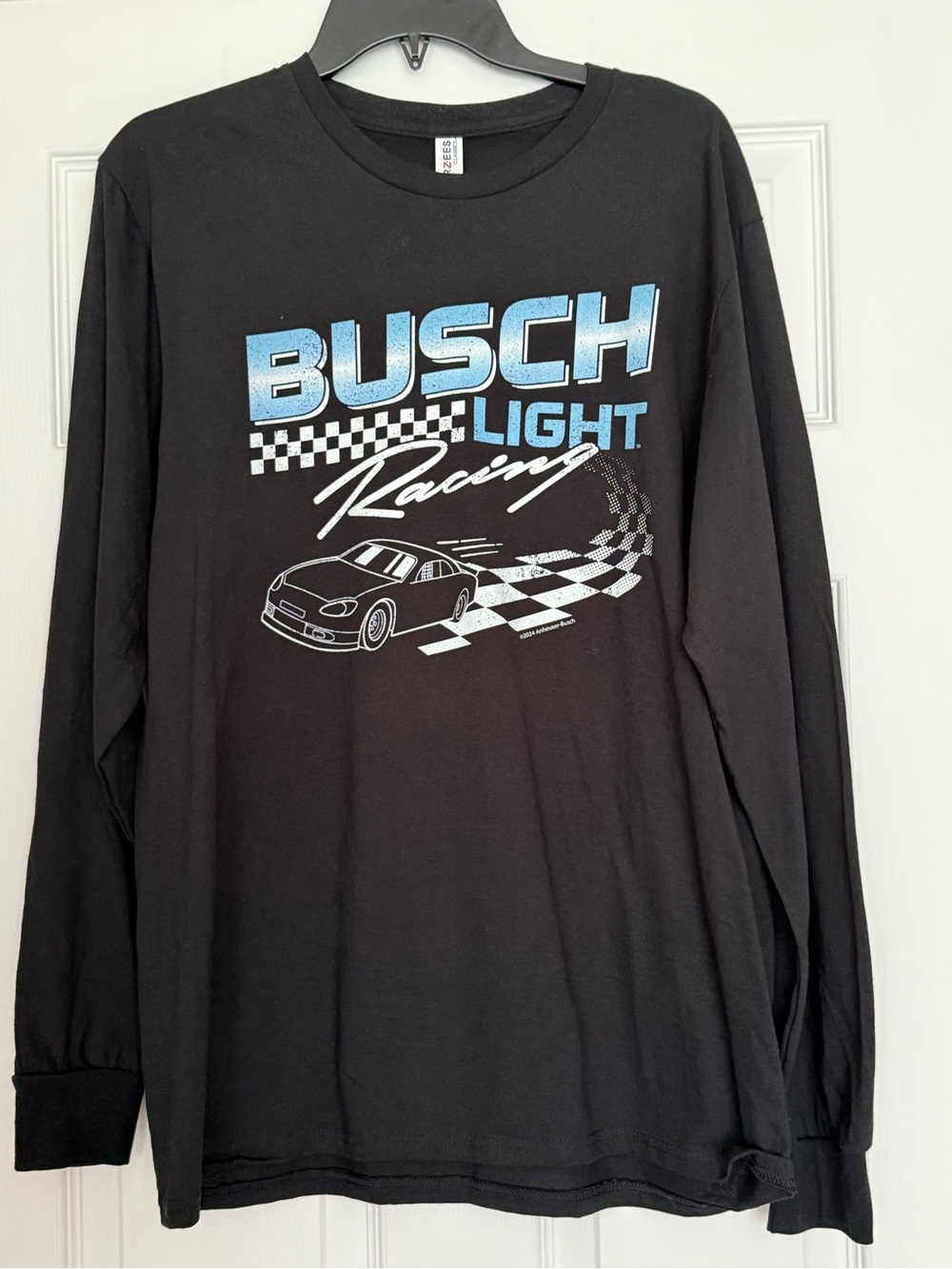 Jerzees Black Long-Sleeve Busch Light Racing Tee with Blue Logo - Picture 3 of 5